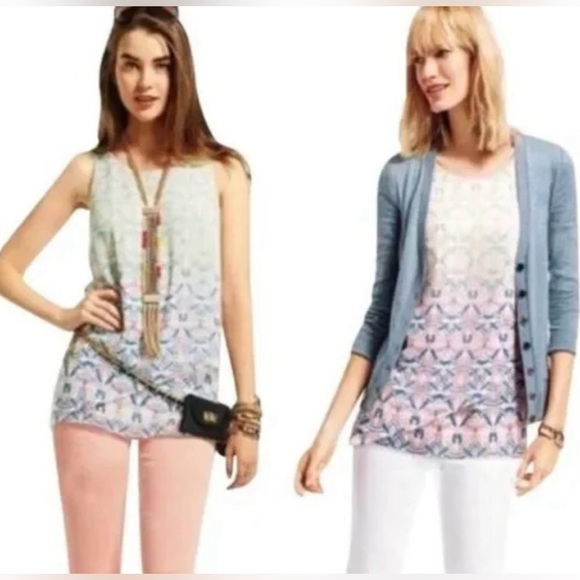 Mint CAbi #250 Mosaic Print Blouse Tank Top Shirt Heart of CAbi Layered Zipper - Picture 2 of 12